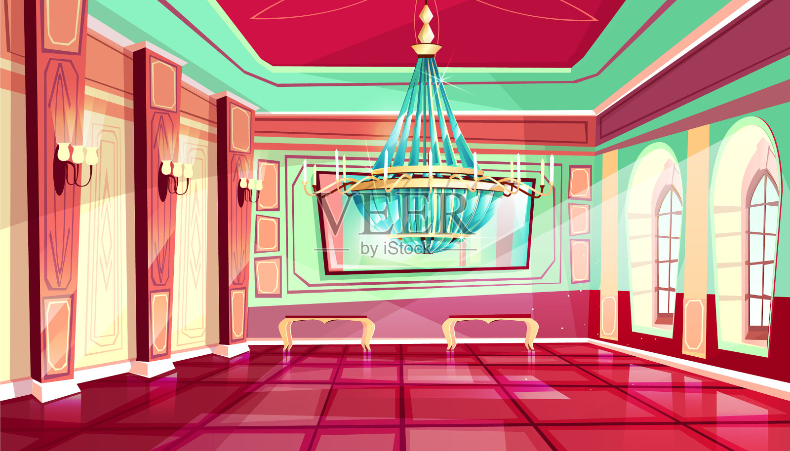 卡通城堡宫殿舞厅背景插画图片素材