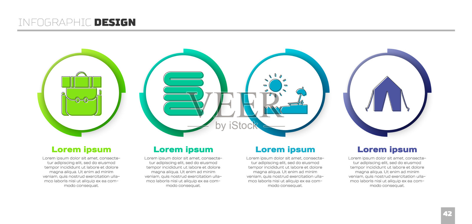 设置徒步背包毛巾堆海滩插画图片素材