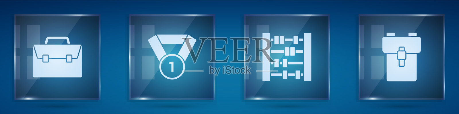 设置公文包奖章算盘和学校背包图标素材