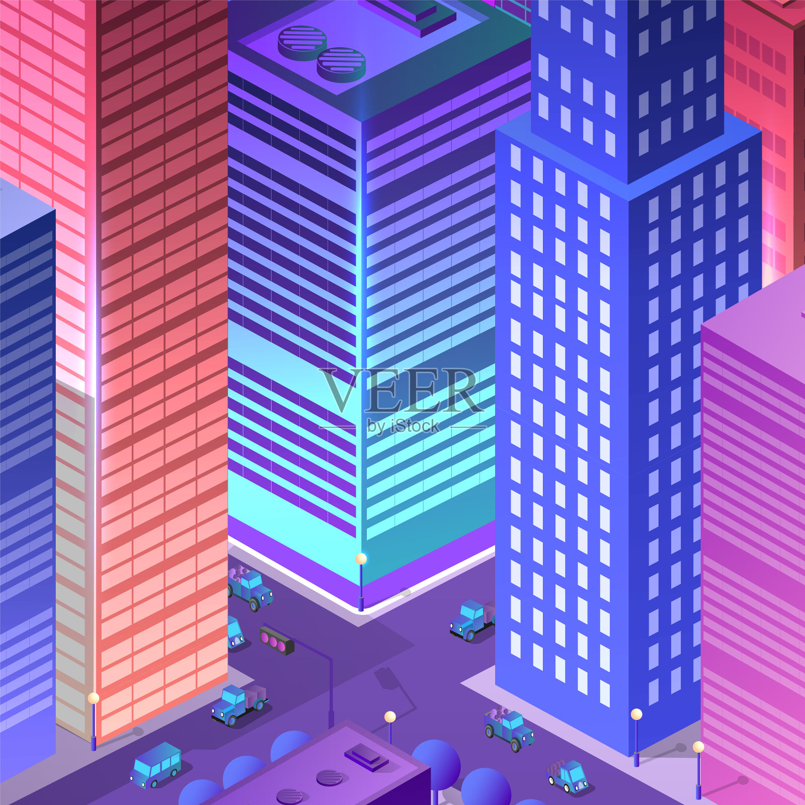 等距街道人十字路口3d设计模板素材