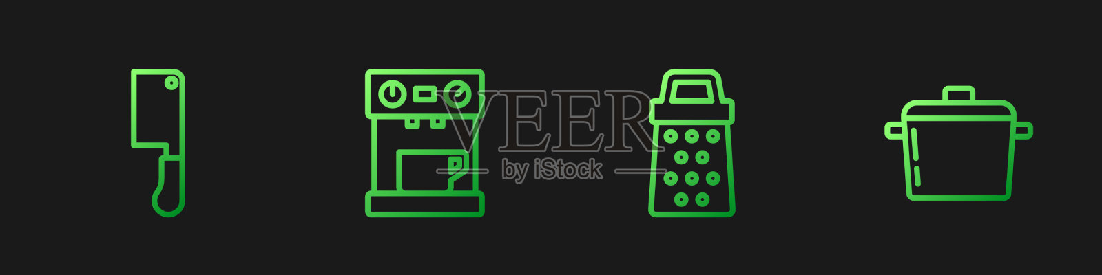 设置线刨丝机、切肉机、咖啡机和插画图片素材
