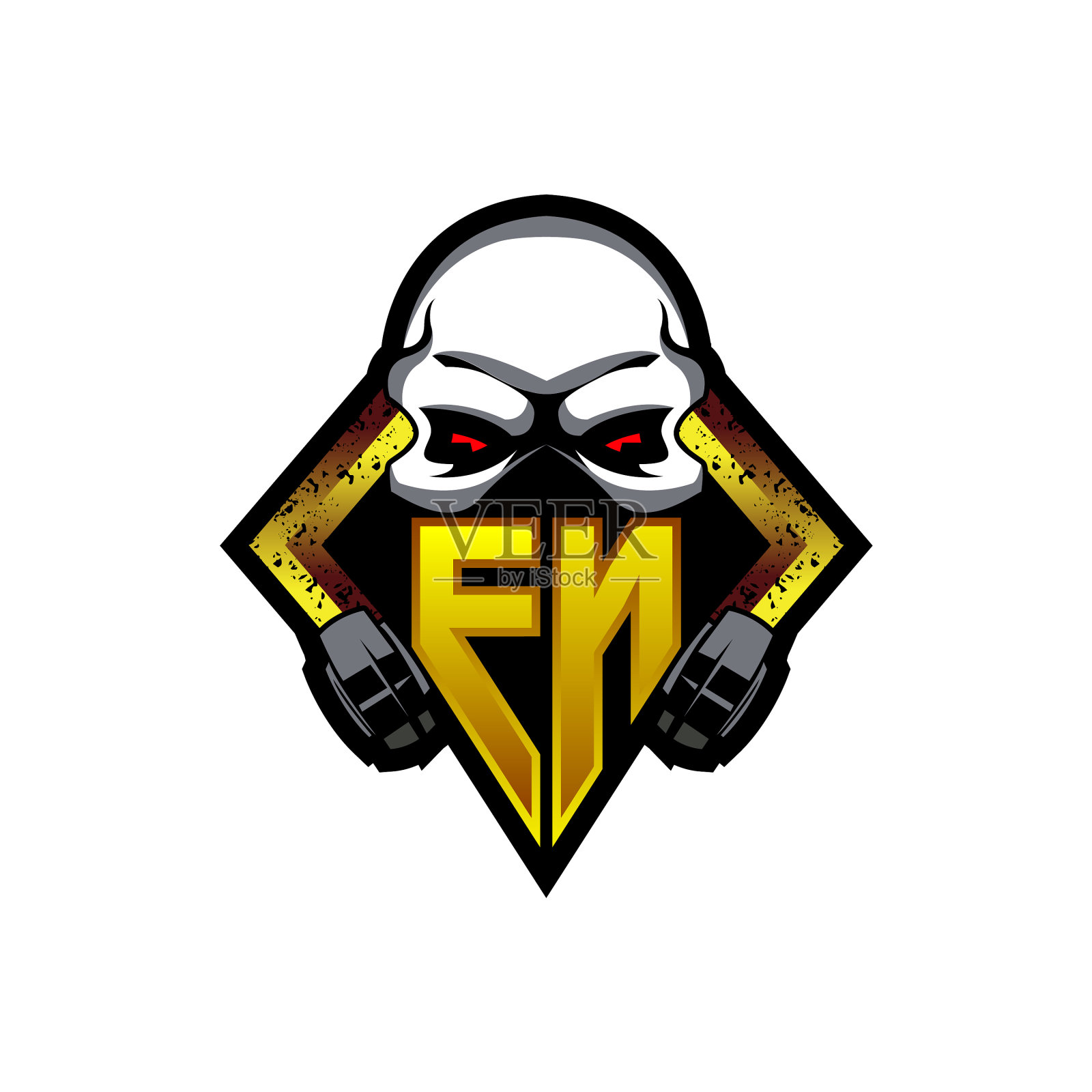 Fn标志字母与头骨形状设计模板插画图片素材