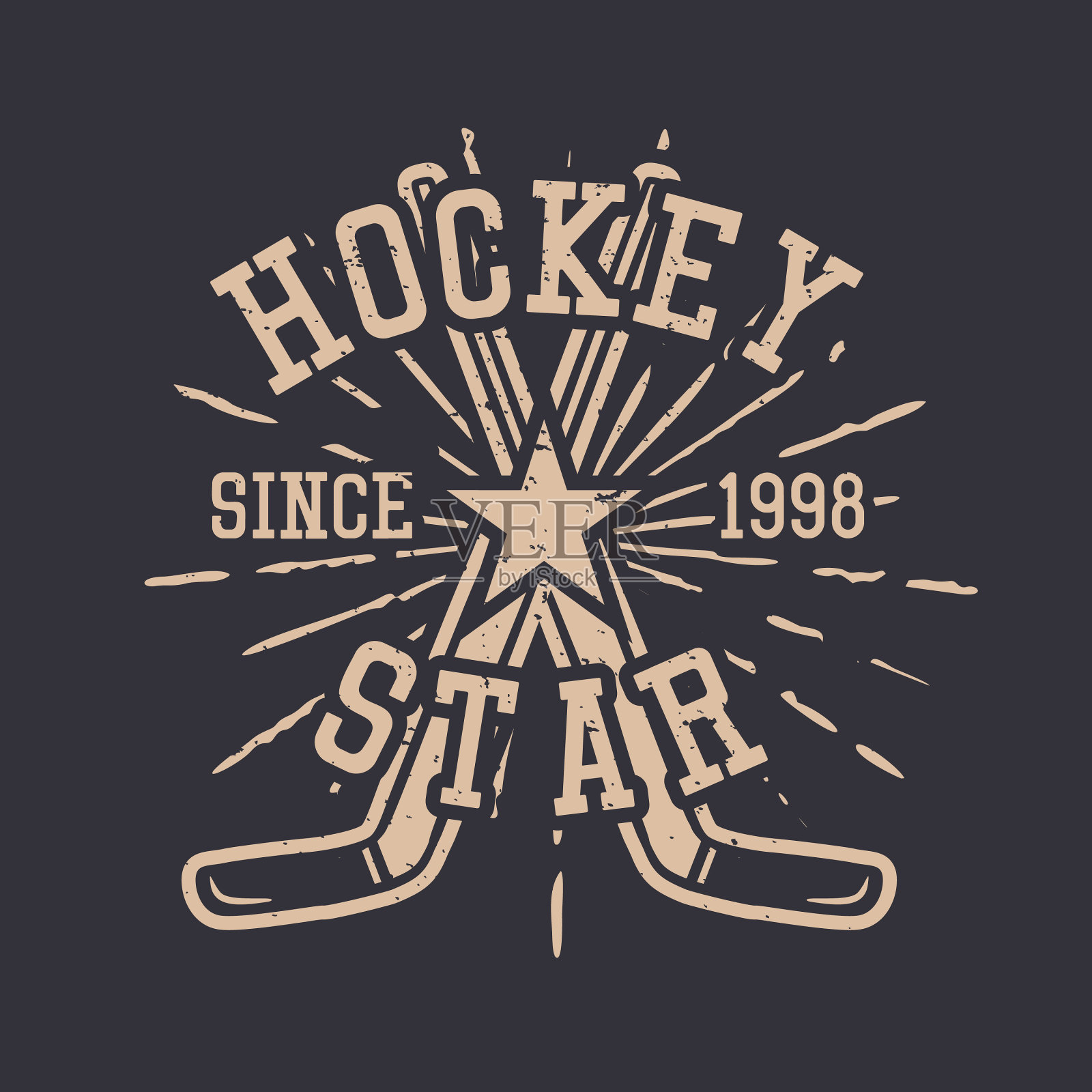 T恤设计曲棍球明星与曲棍球棒插画图片素材