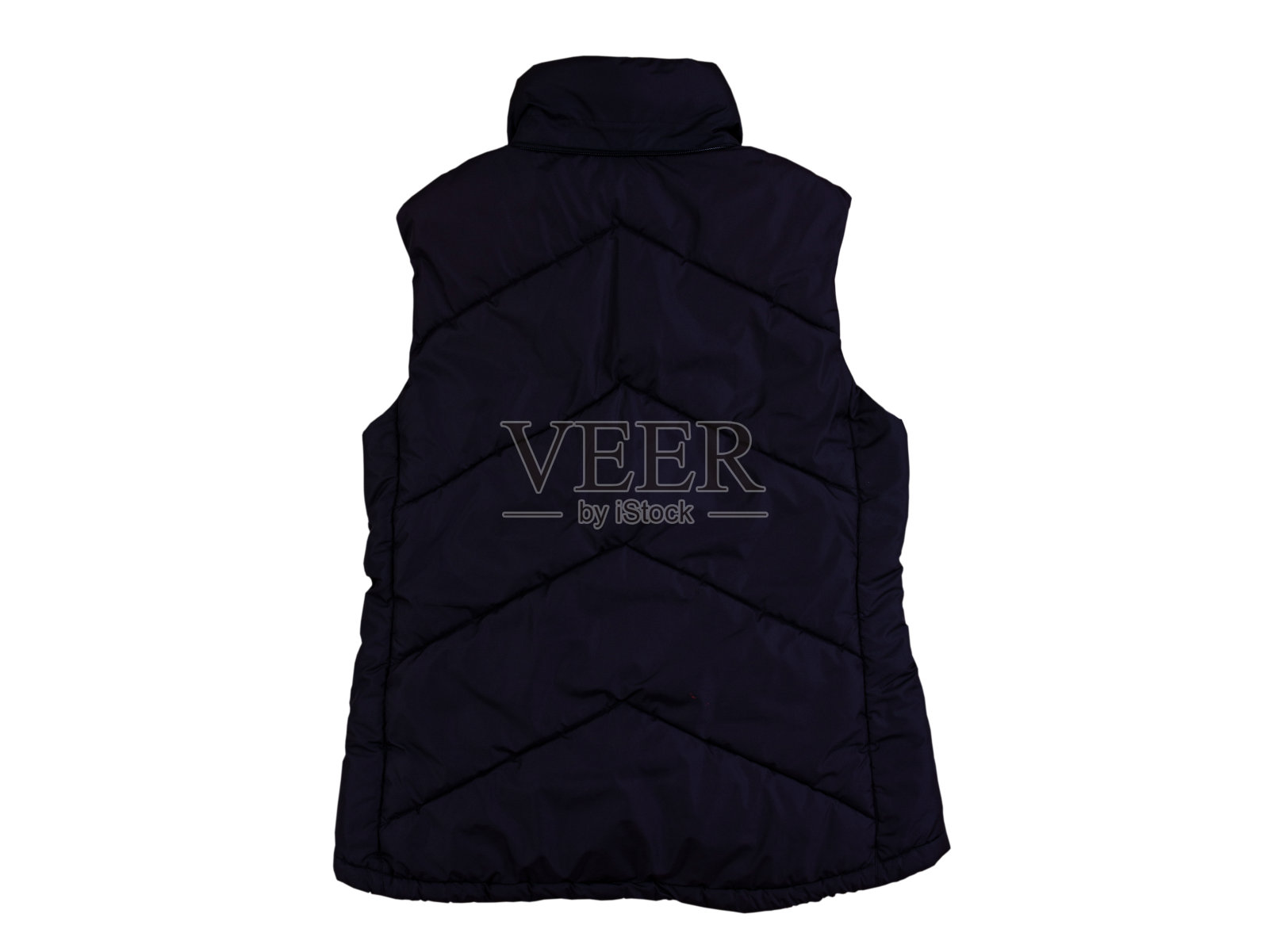 黑色背心，空白模板黑色背心无袖与拉链，正面观点孤立在白色背景。模拟黑色冬季运动背心。羽绒服照片摄影图片