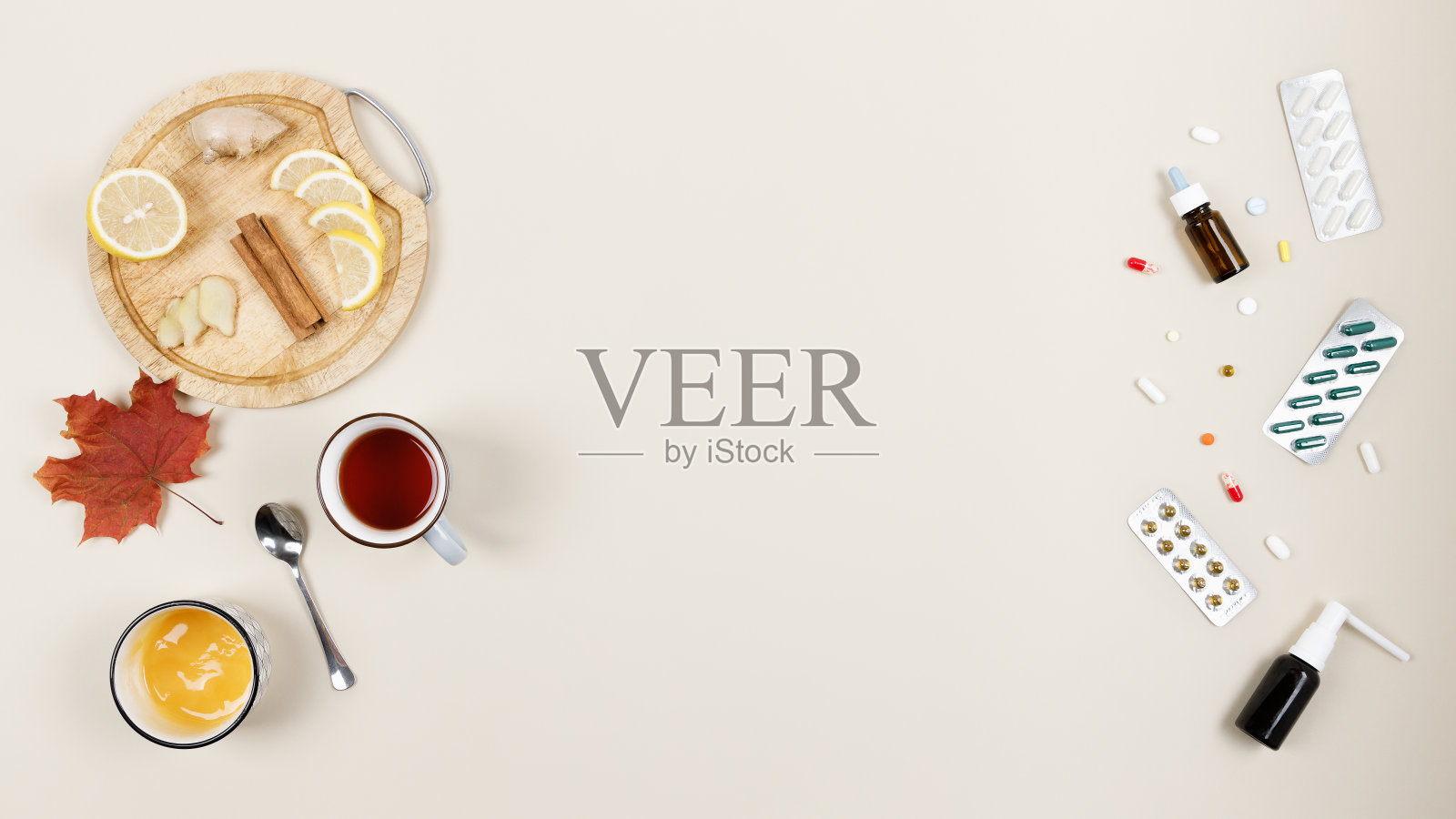 用自然疗法治疗与传统药物治疗维护的免疫力。季节性疾病。照片摄影图片