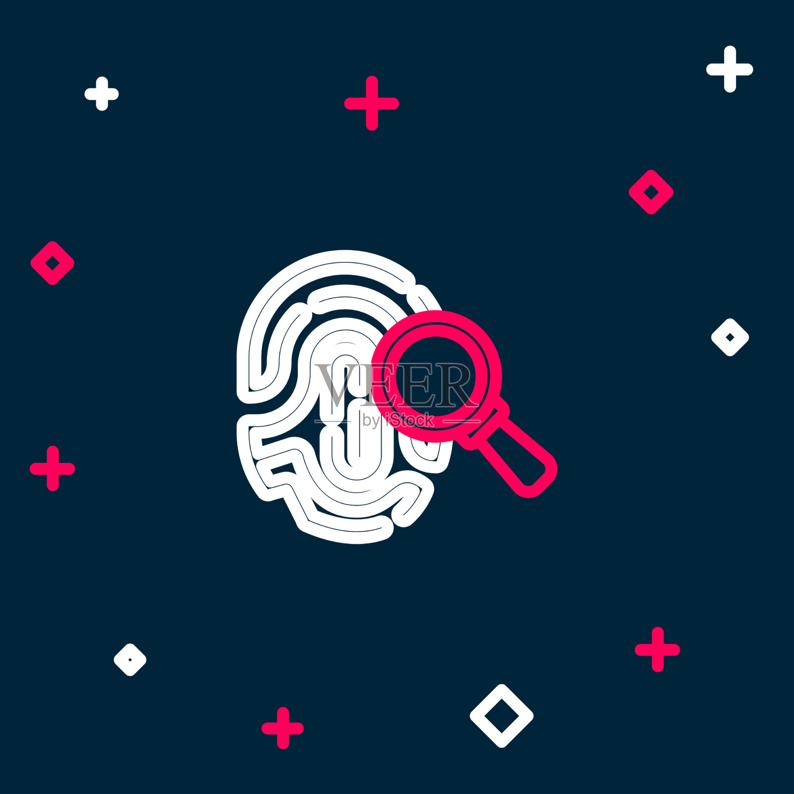 线放大镜与指纹图标插画图片素材