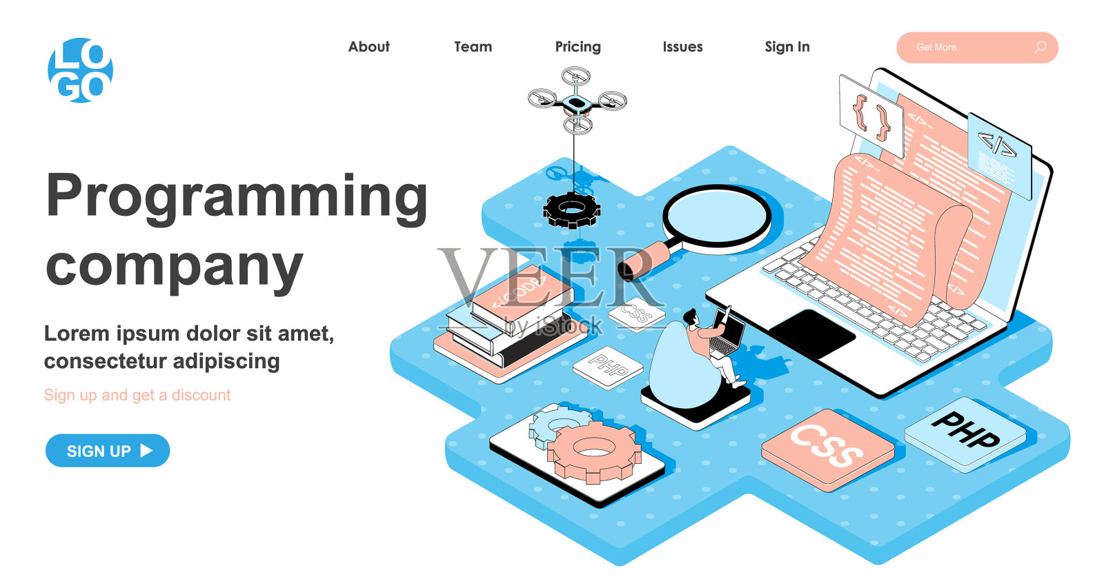 编程公司等距概念程序员设计模板素材