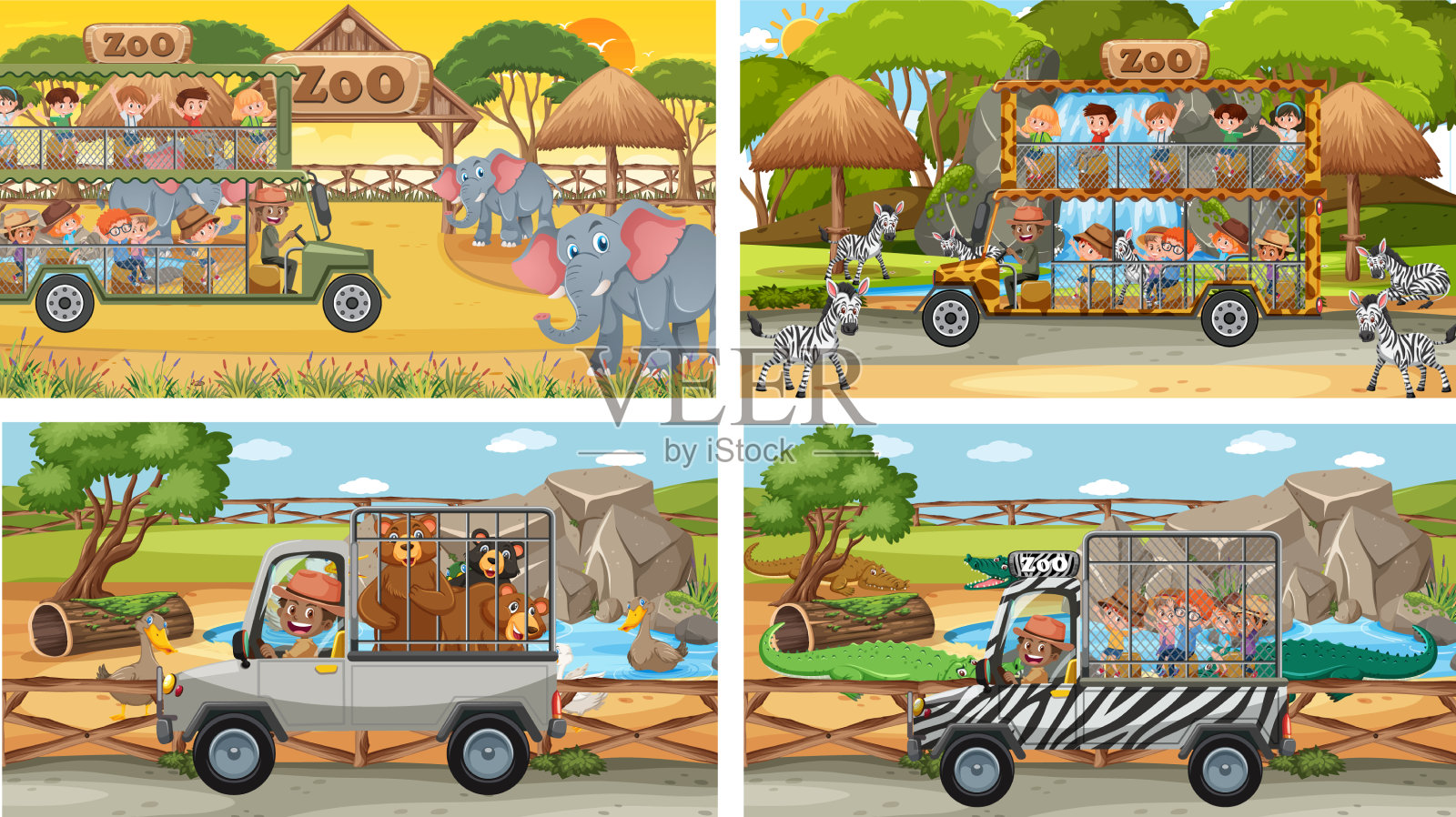 设置不同的狩猎场景与动物和插画图片素材