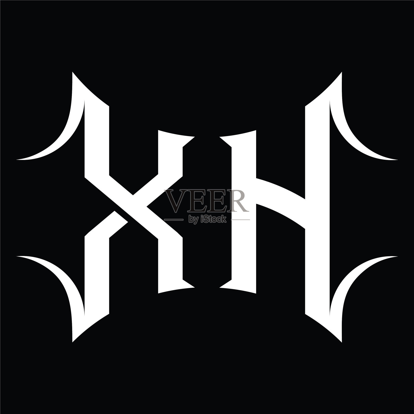 Xh标志字母与抽象形状设计插画图片素材