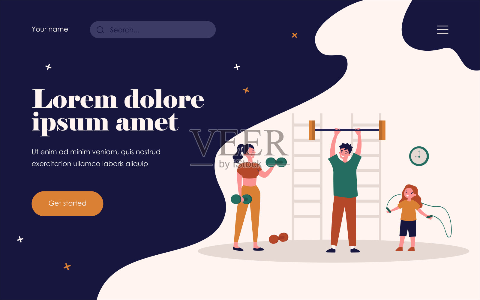 幸福的家庭在健身房锻炼插画图片素材