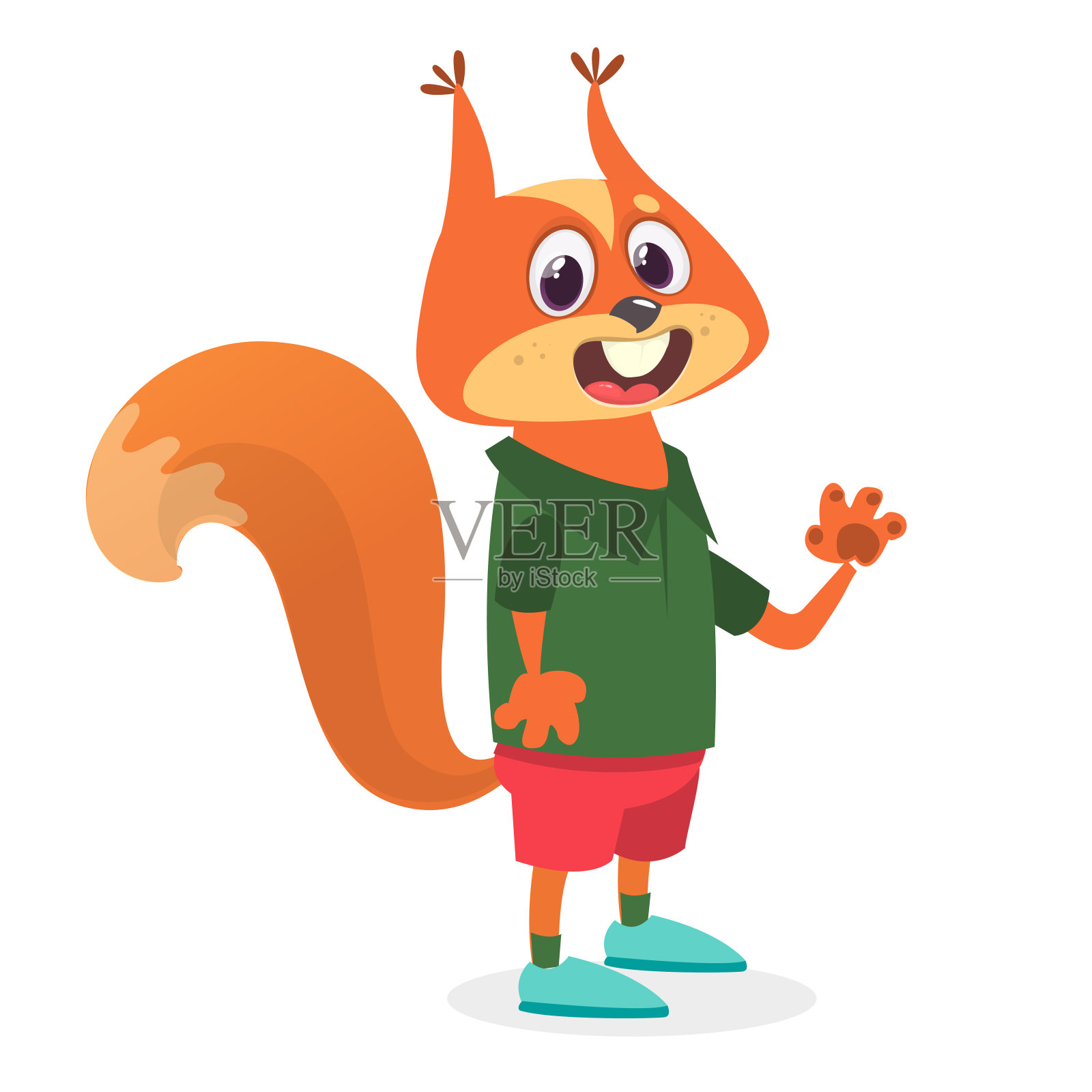 卡通滑稽快乐的松鼠穿着时髦的花式服装。矢量插图孤立。插画图片素材