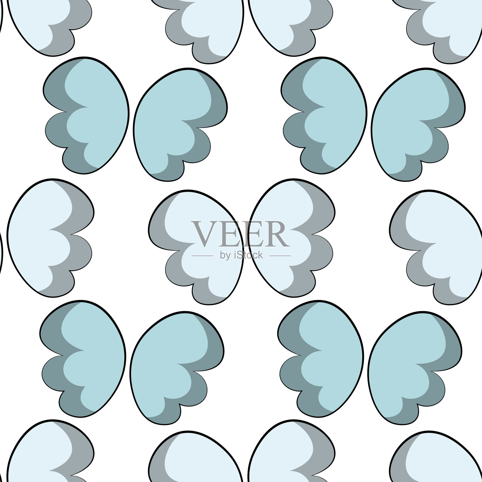 无缝图案与卡通蓝色翅膀插画图片素材