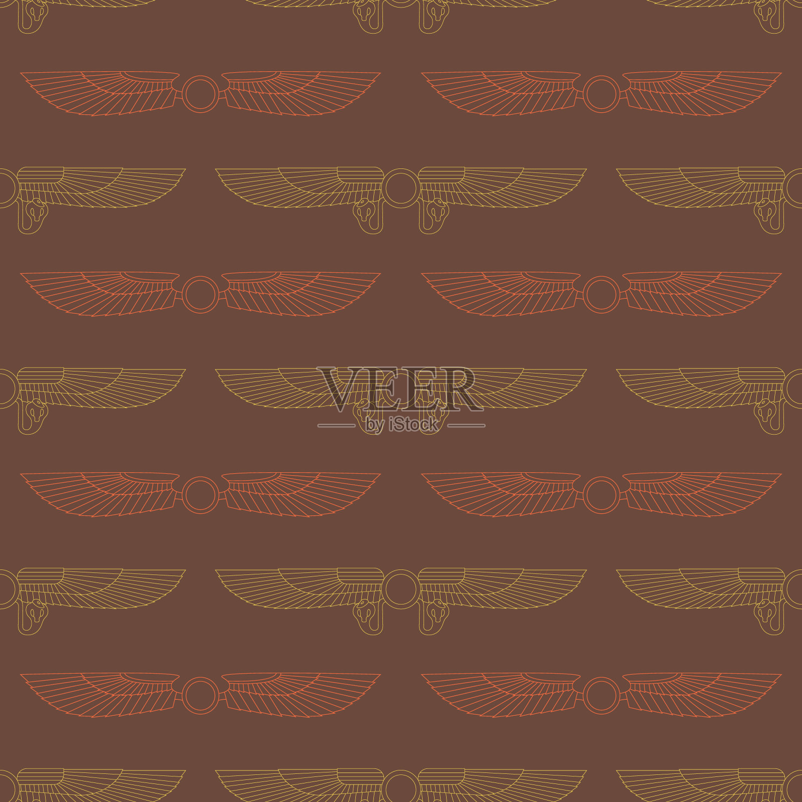 无缝图案与古埃及象征翅膀的太阳插画图片素材