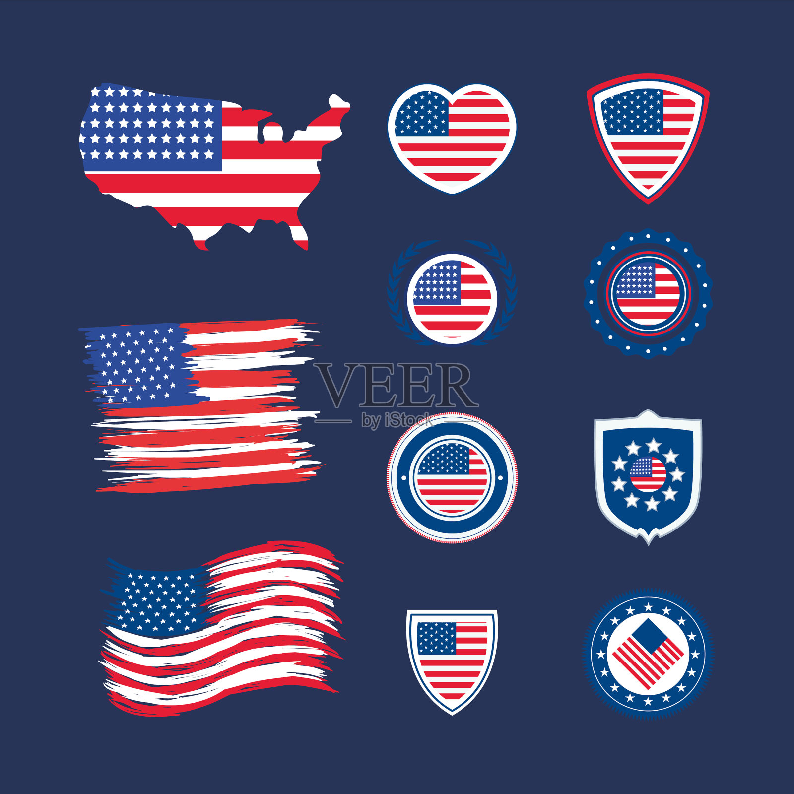 11个美国国旗图标插画图片素材