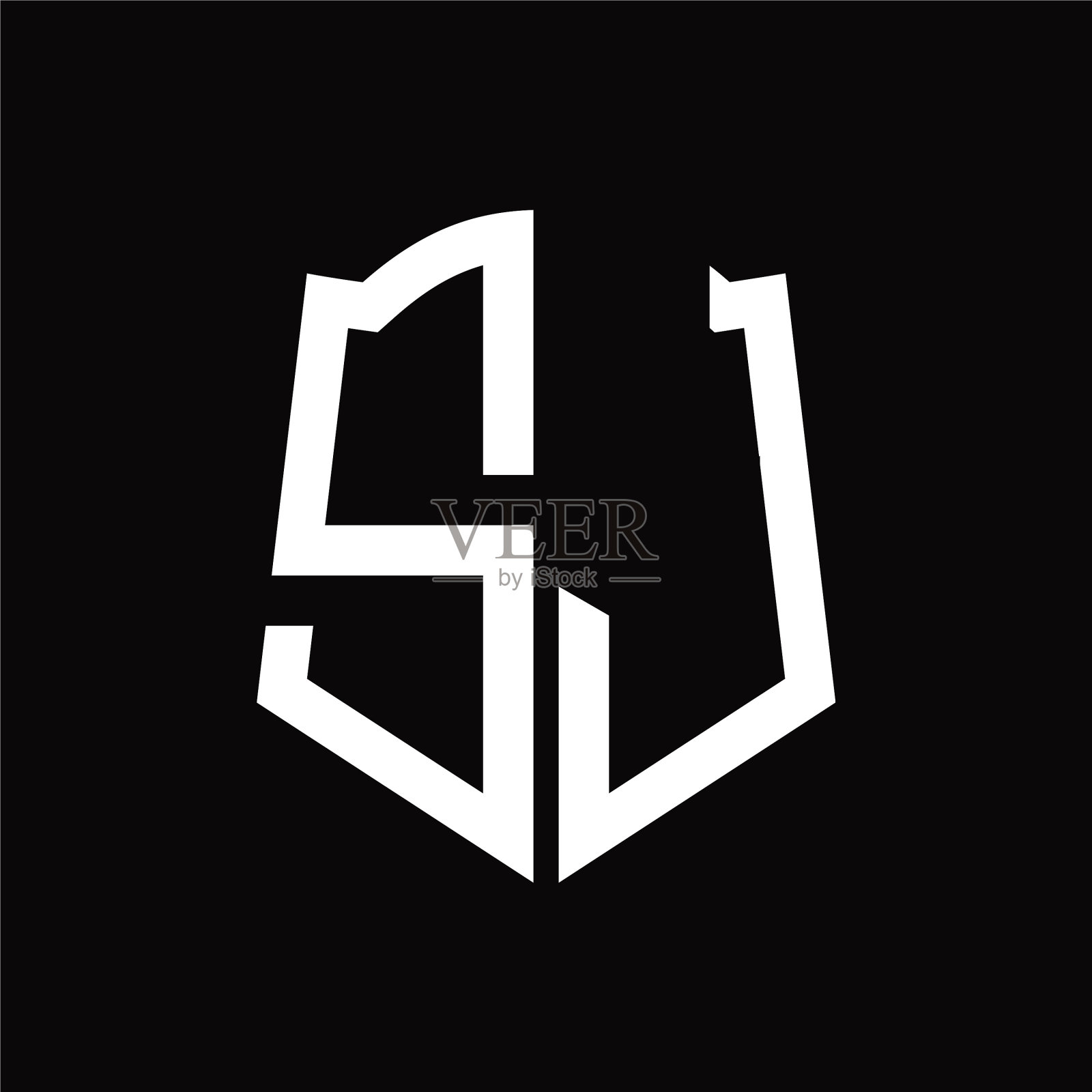 Sj标志字母与盾形丝带设计插画图片素材