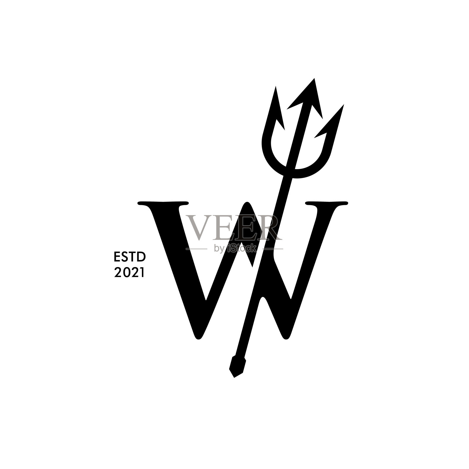 豪华首字母W Trident插画图片素材