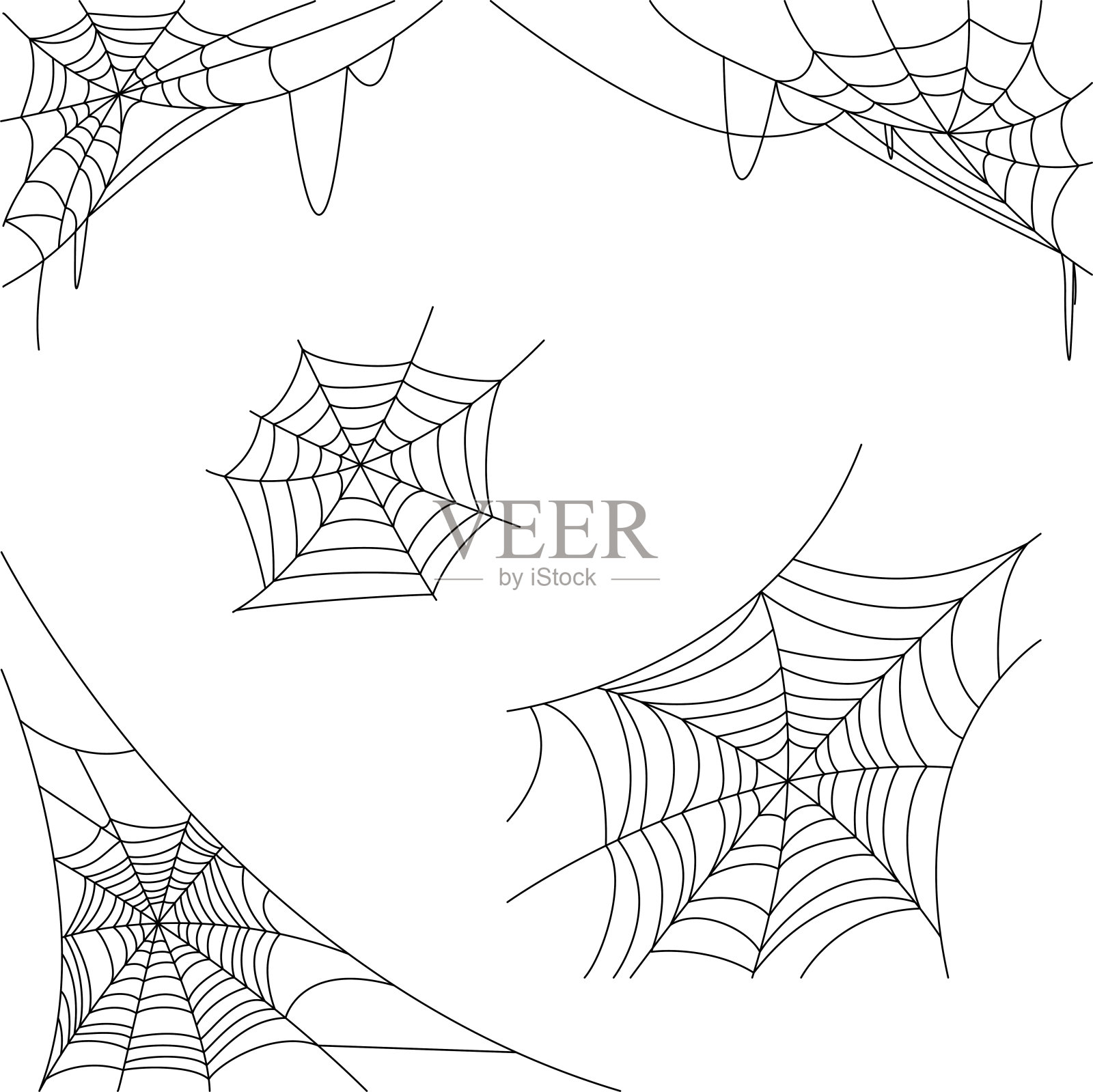 一套蜘蛛网。万圣节的恐怖元素。插画图片素材
