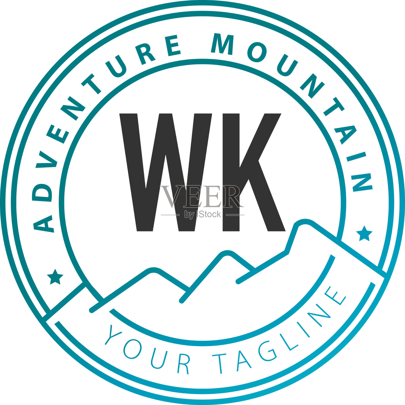 首字母wk冒险山标志设计插画图片素材