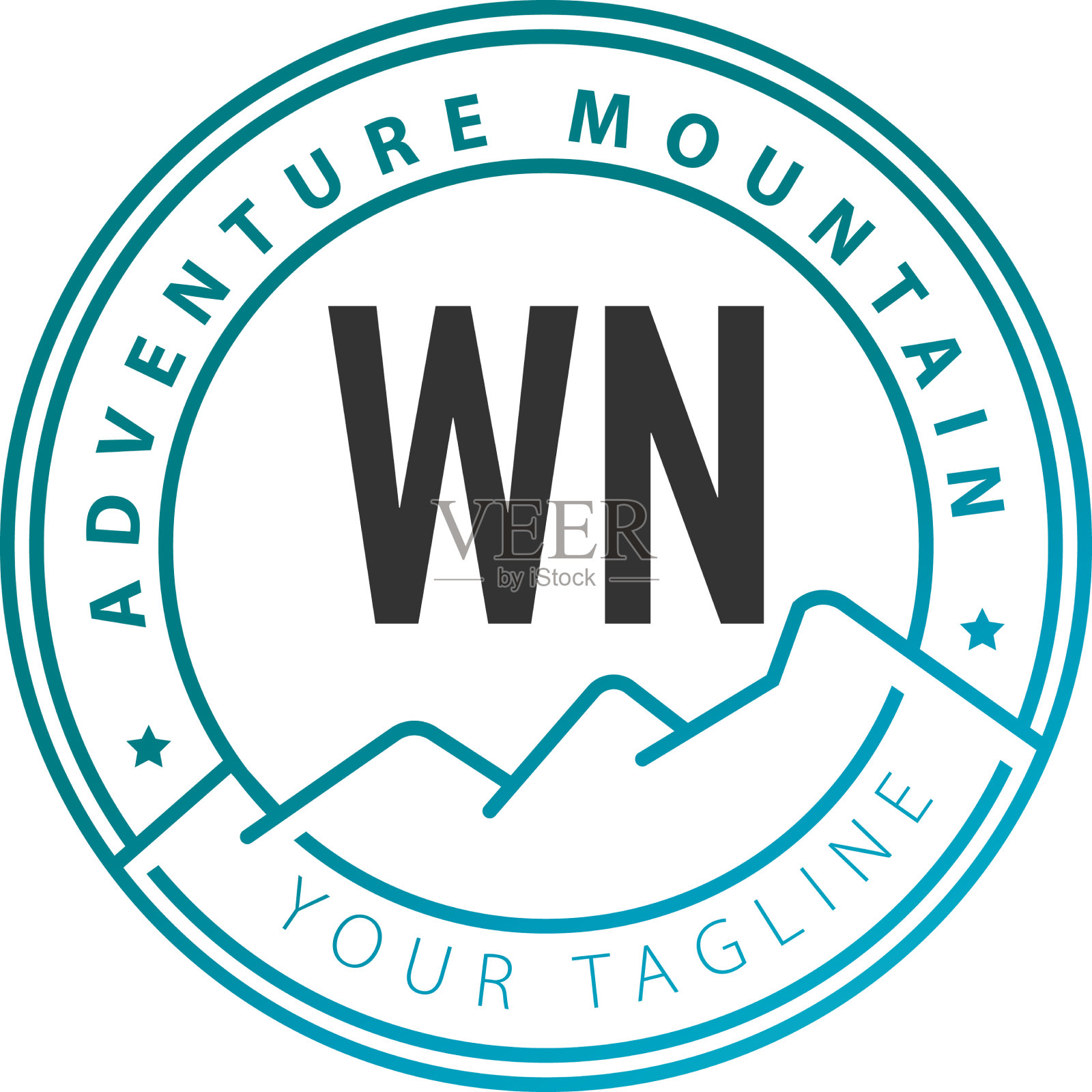 首字母wn冒险山的标志设计插画图片素材