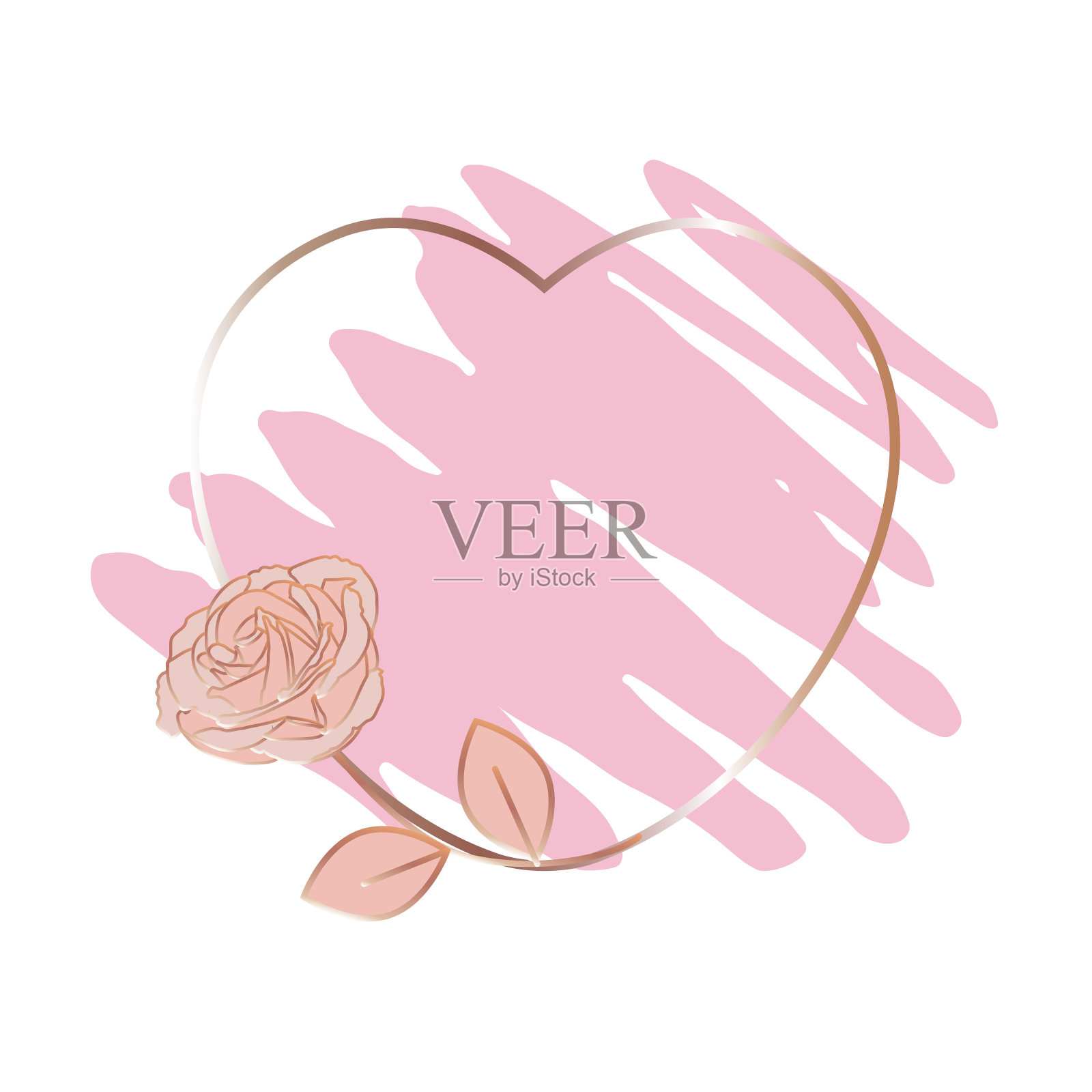 铅笔笔画和心形的金色框架插画图片素材