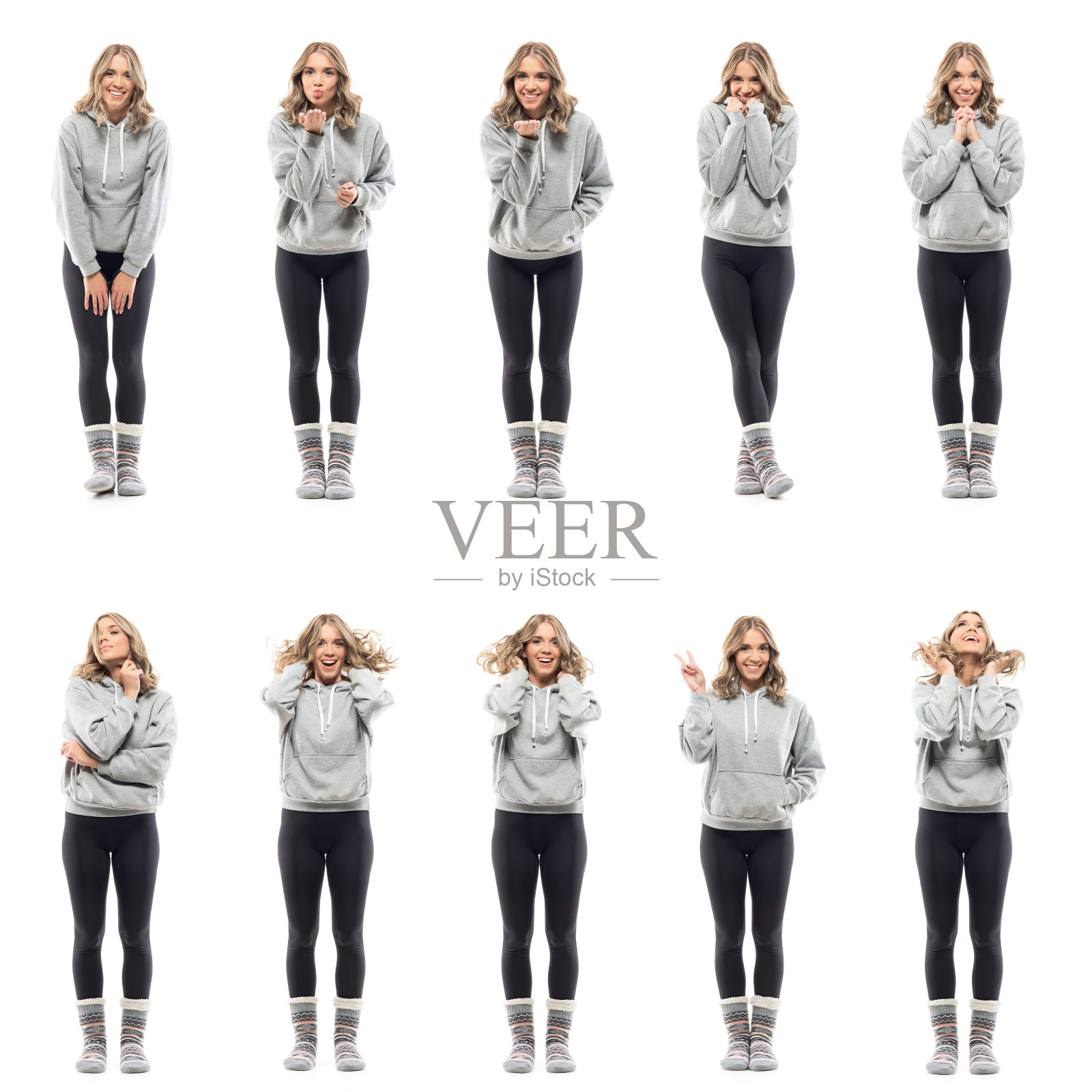 快乐的年轻女性笑，爱和发送亲吻玩的发型拼贴照片摄影图片