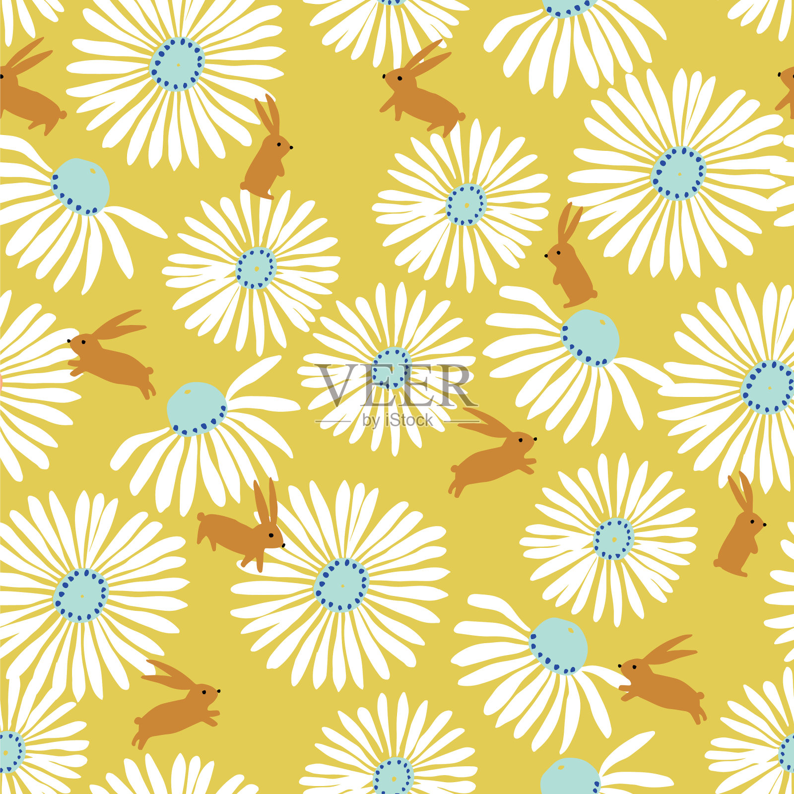 白色宇宙和兔子图案插画图片素材