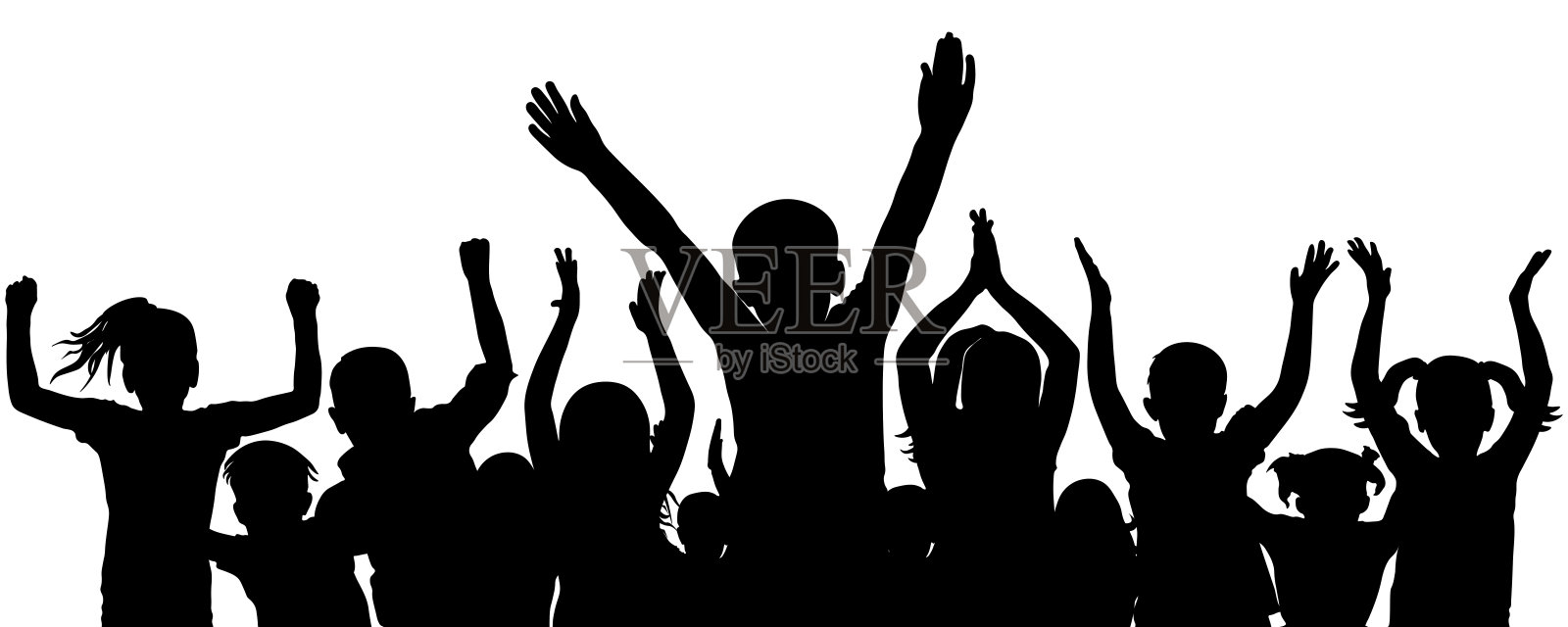 欢呼鼓掌的孩子们，黑色的剪影。矢量图插画图片素材
