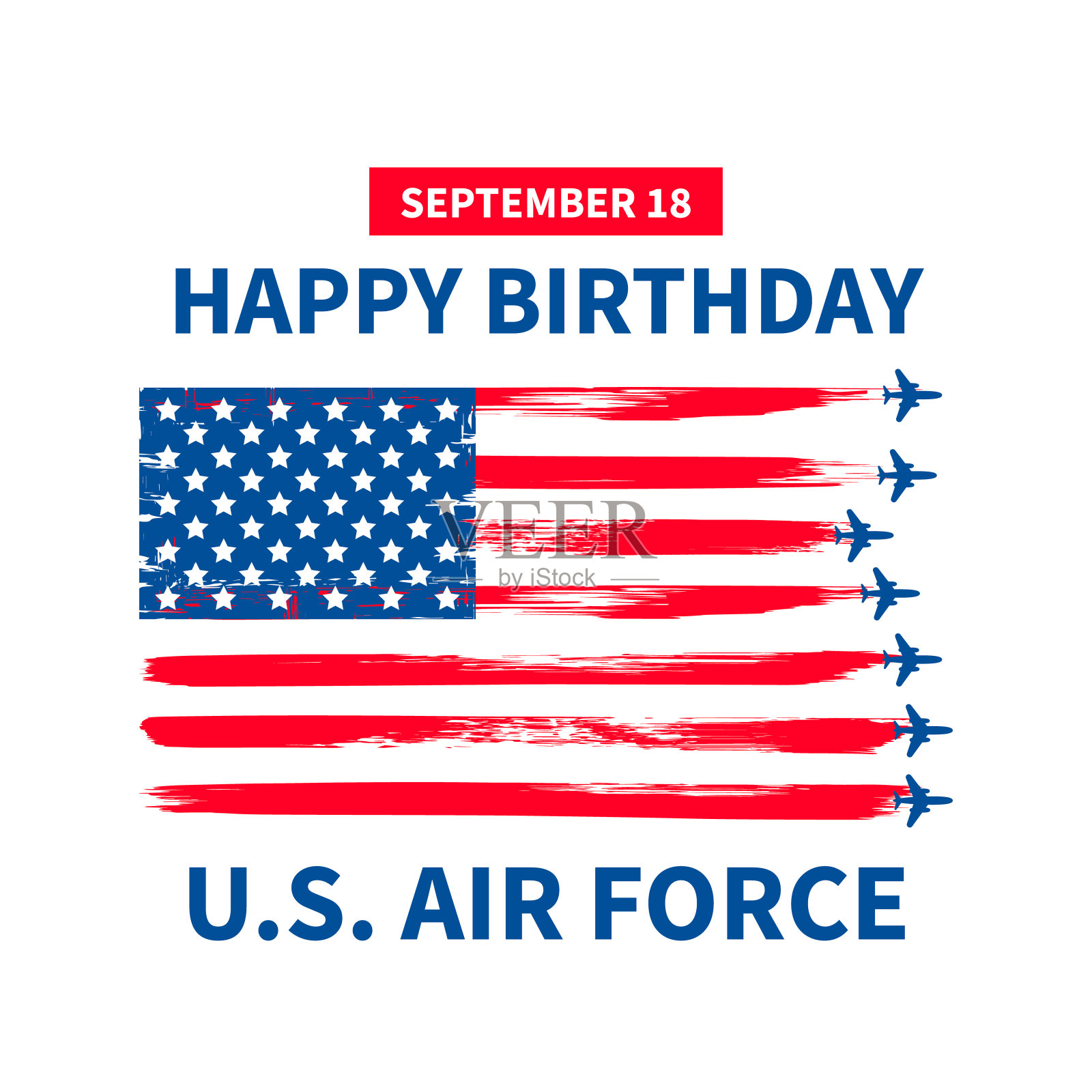 美国空军日印刷海报。9月18日是美国的假日。矢量模板的旗帜，贺卡，传单插画图片素材