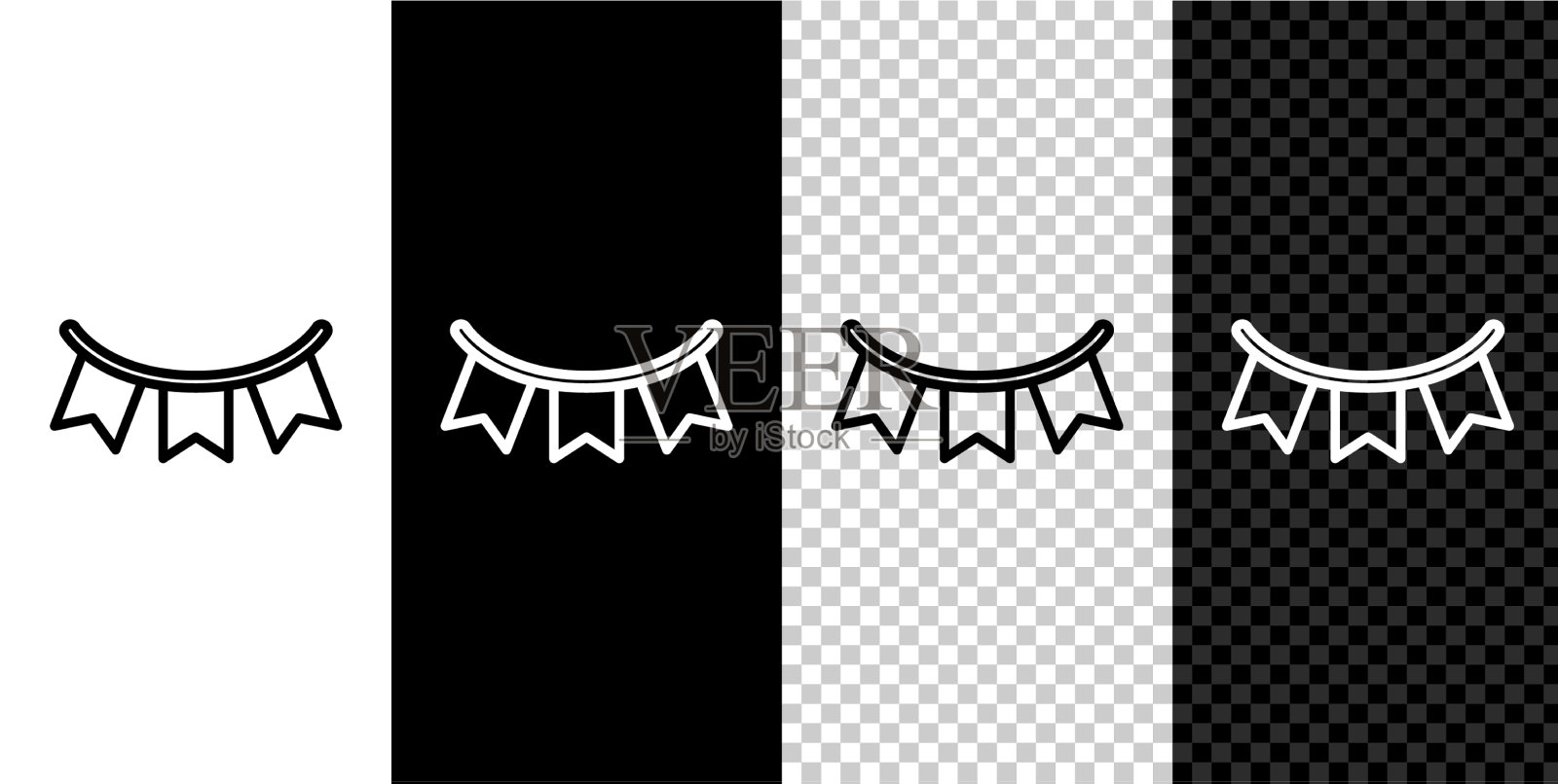 设置行狂欢节花环与旗帜图标孤立图标素材