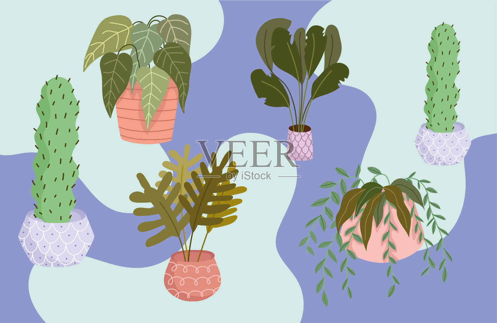 室内植物装饰组插画图片素材