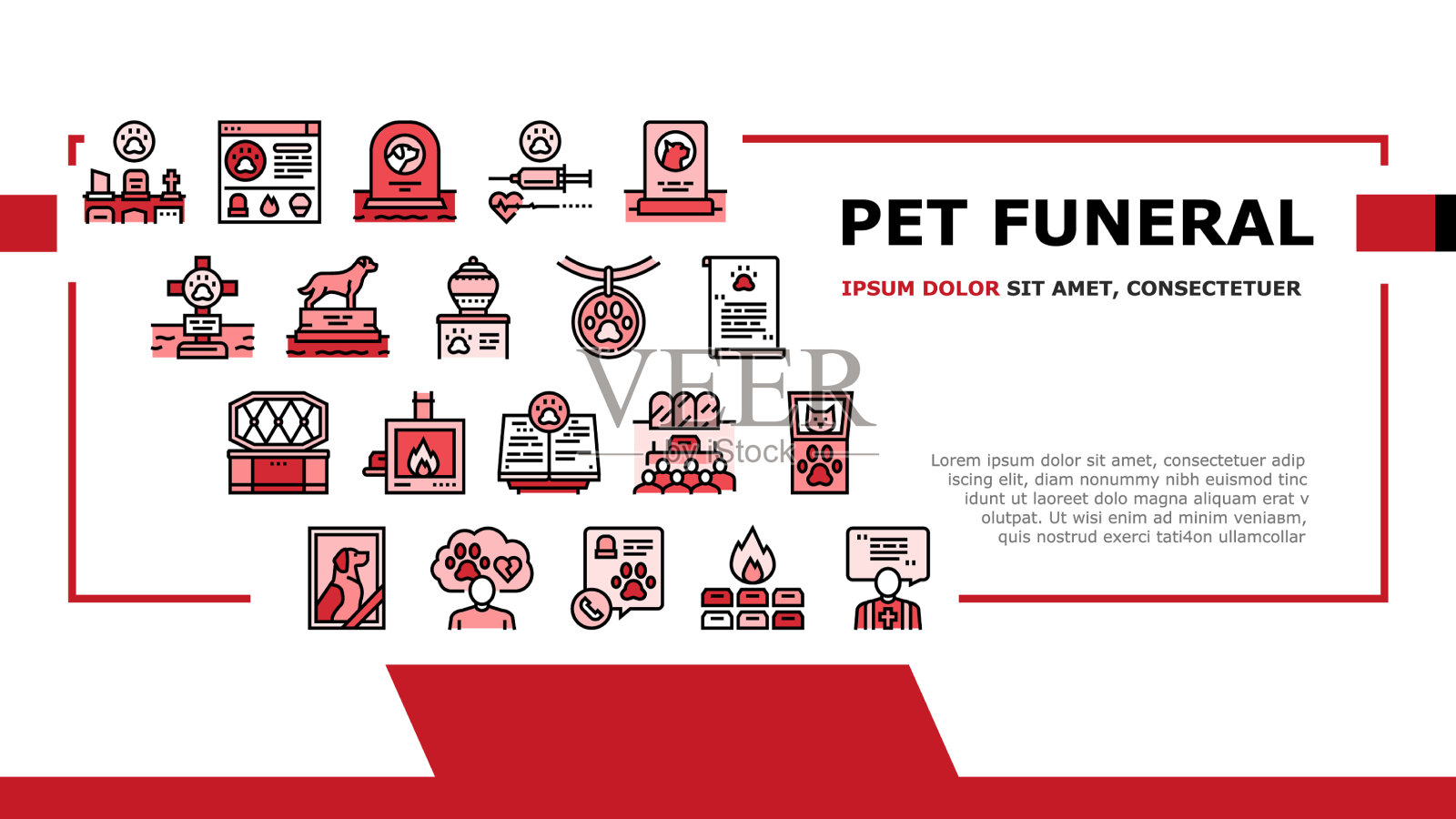 宠物葬礼墓地登陆头插画图片素材