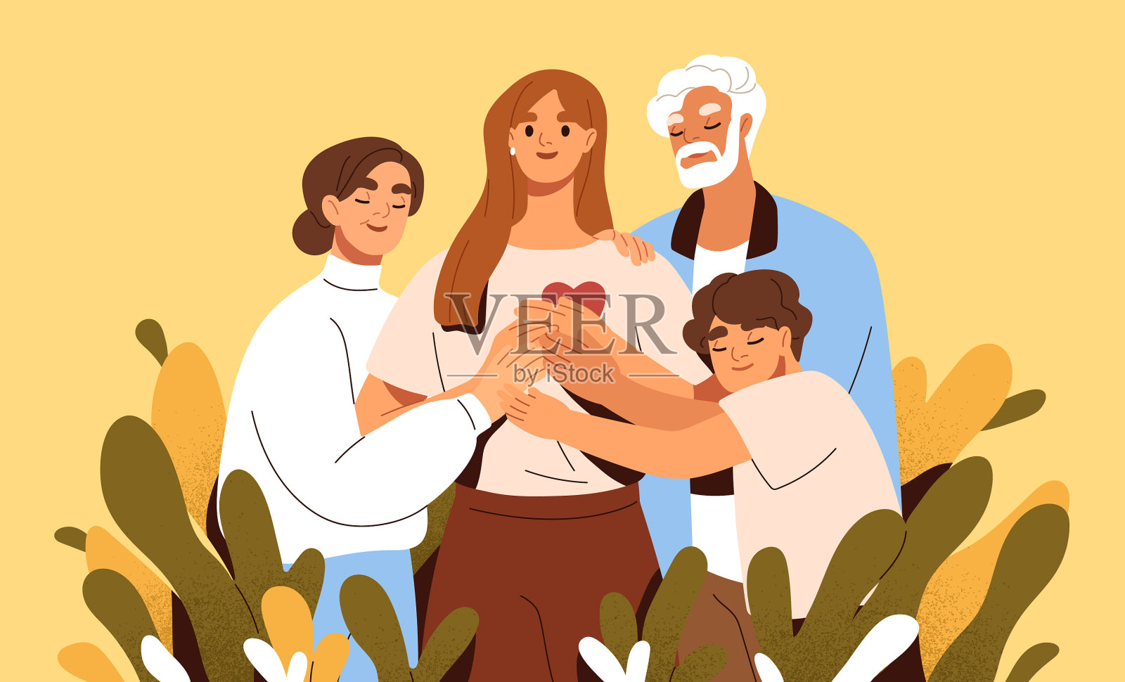 观念家庭的支持与关怀、爱与信任插画图片素材