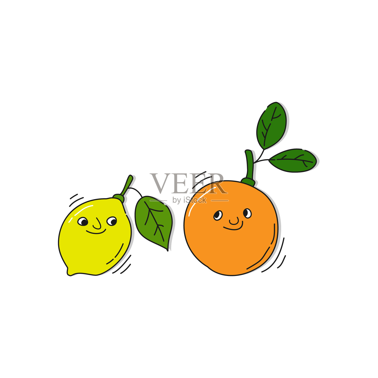 白色背景上微笑的柑橘类水果插画图片素材