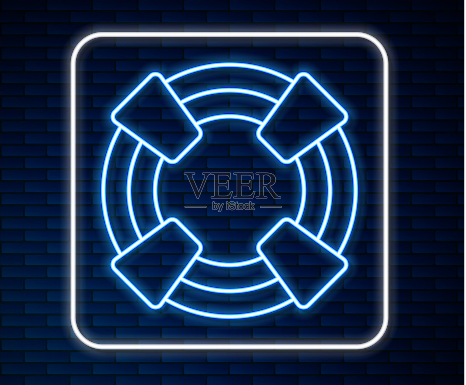 发光的霓虹灯线救生圈图标孤立在砖上插画图片素材