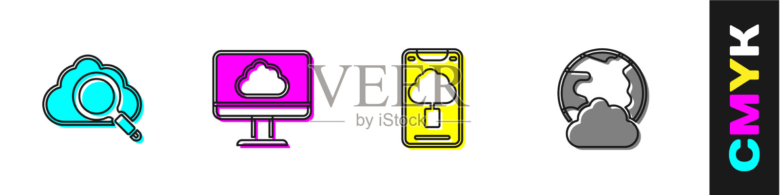 设置云计算搜索云技术数据图标素材