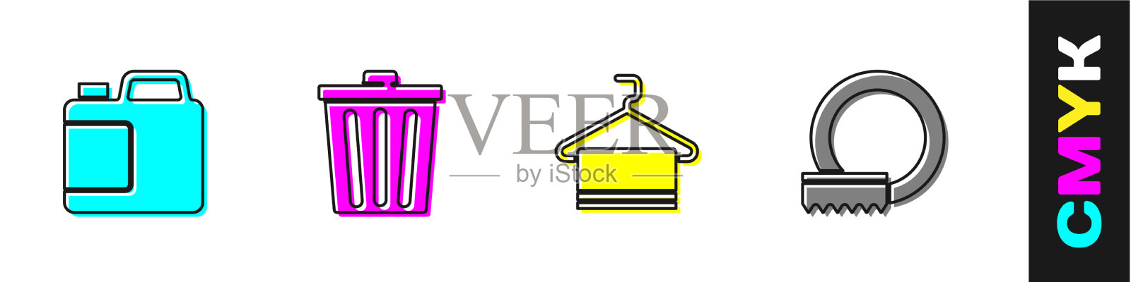 设置清洗剂瓶子垃圾桶毛巾上图标素材