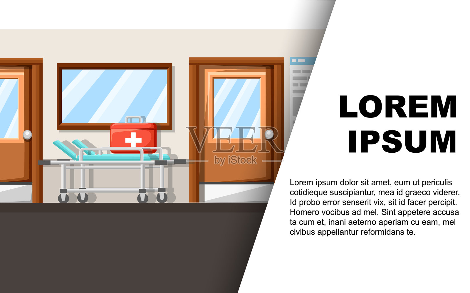 空荡荡的医院走廊和诊所走廊内部插画图片素材