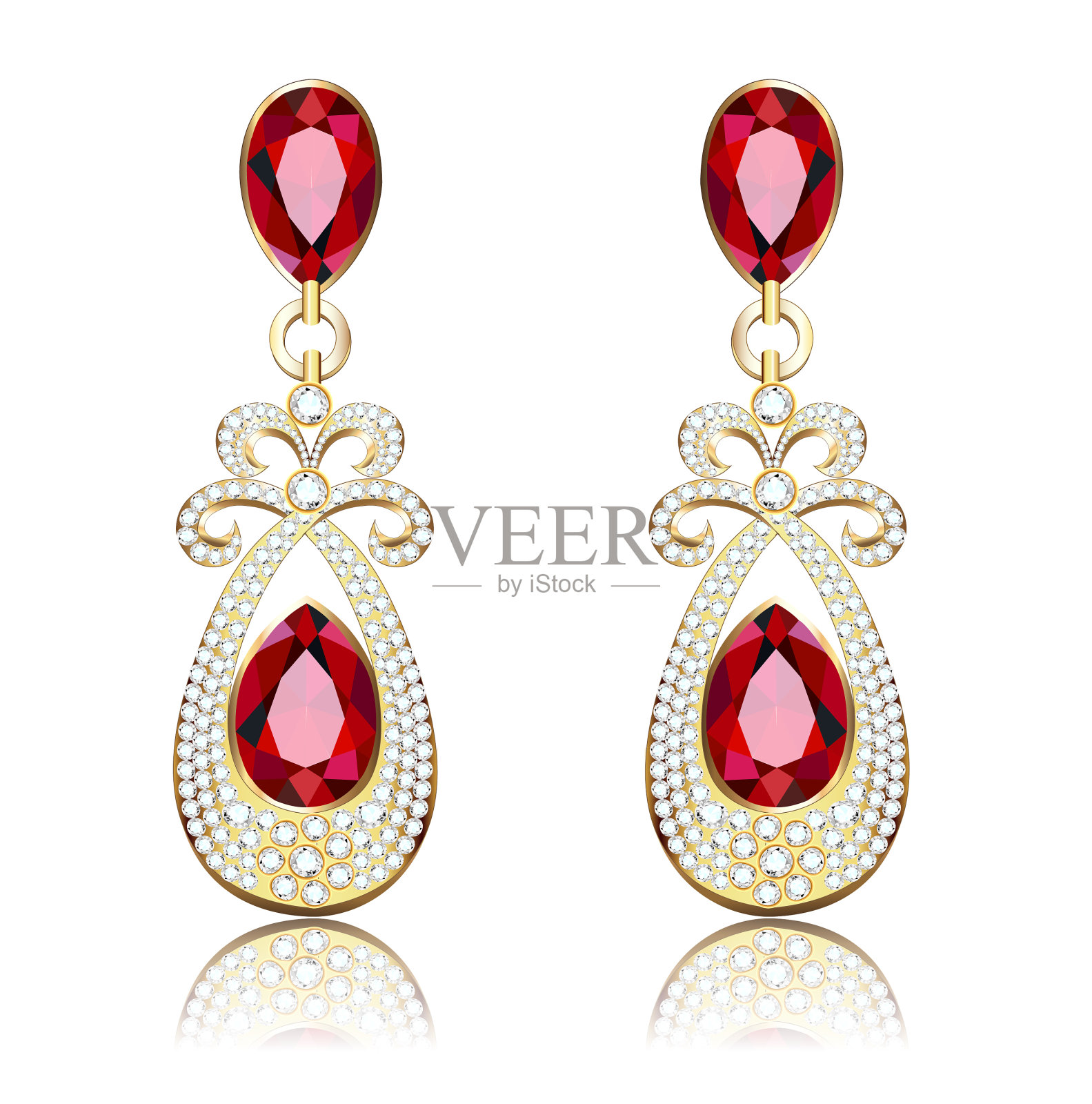 一对镶有红宝石的金耳环插画图片素材