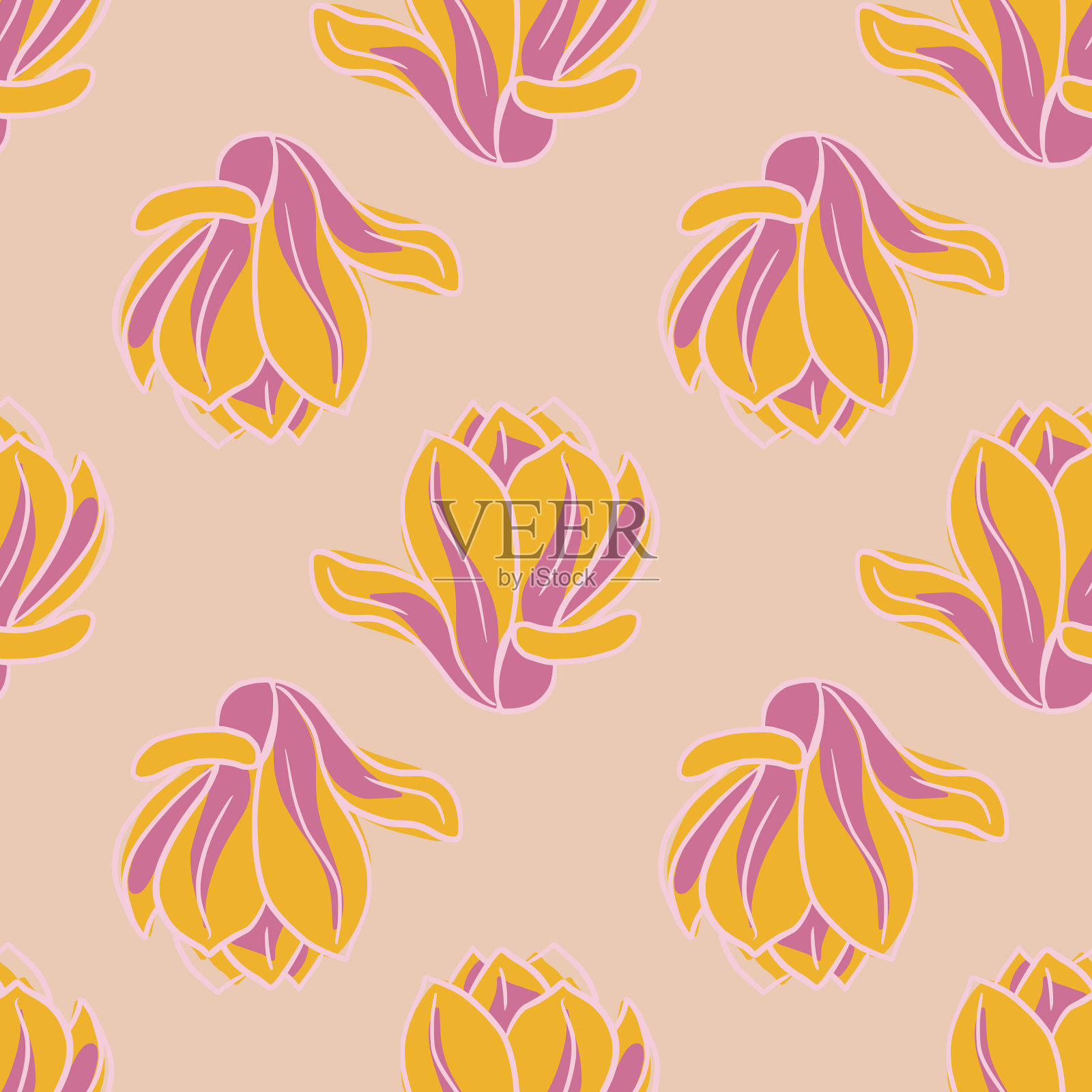 黄色和粉红色的玉兰花无缝插画图片素材