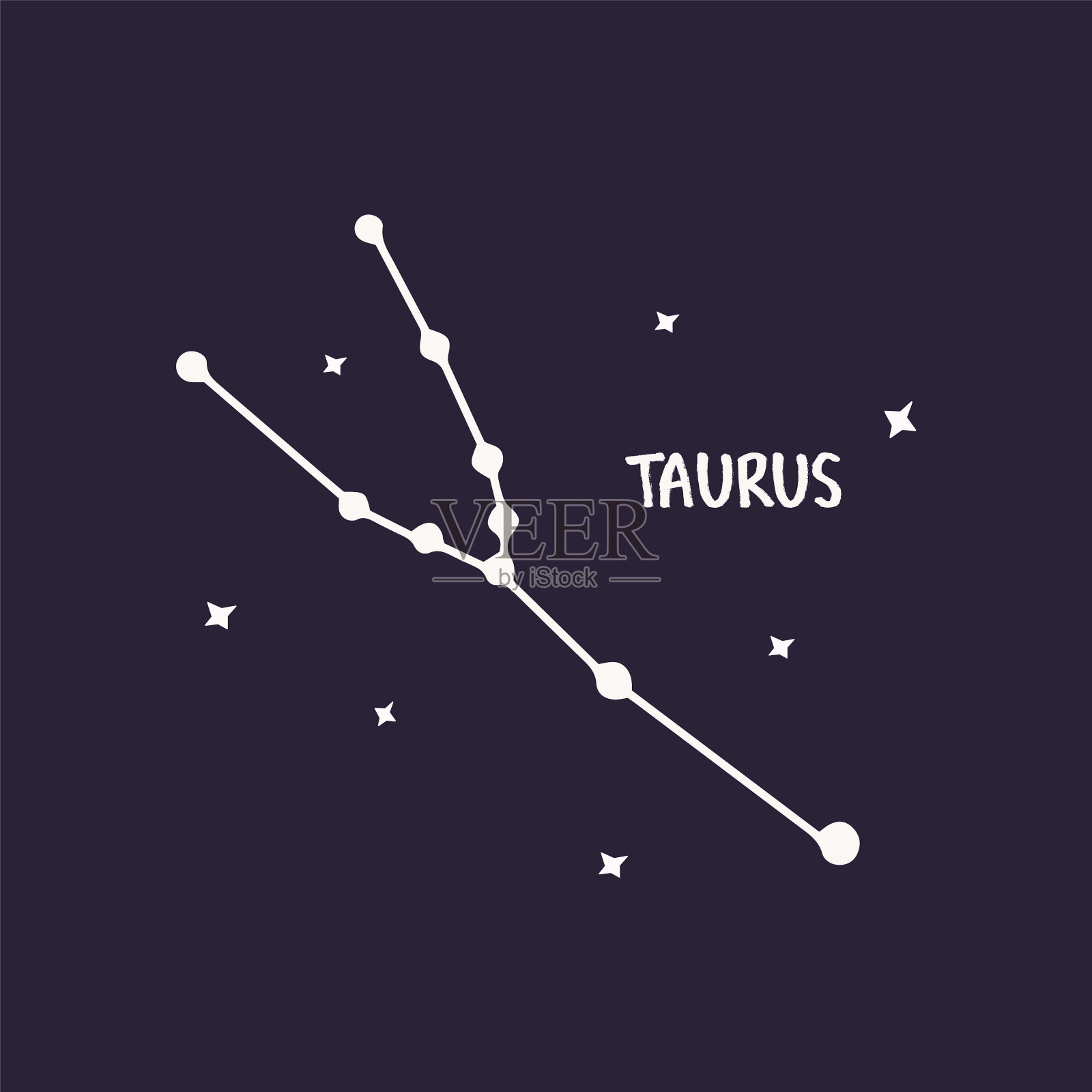 星座金牛座蓝色背景印手插画图片素材