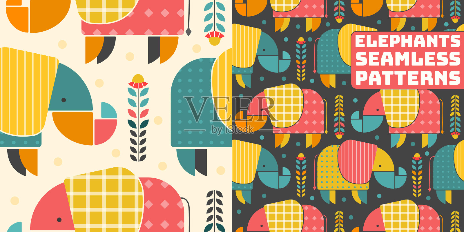 几何大象小孩打印插画图片素材