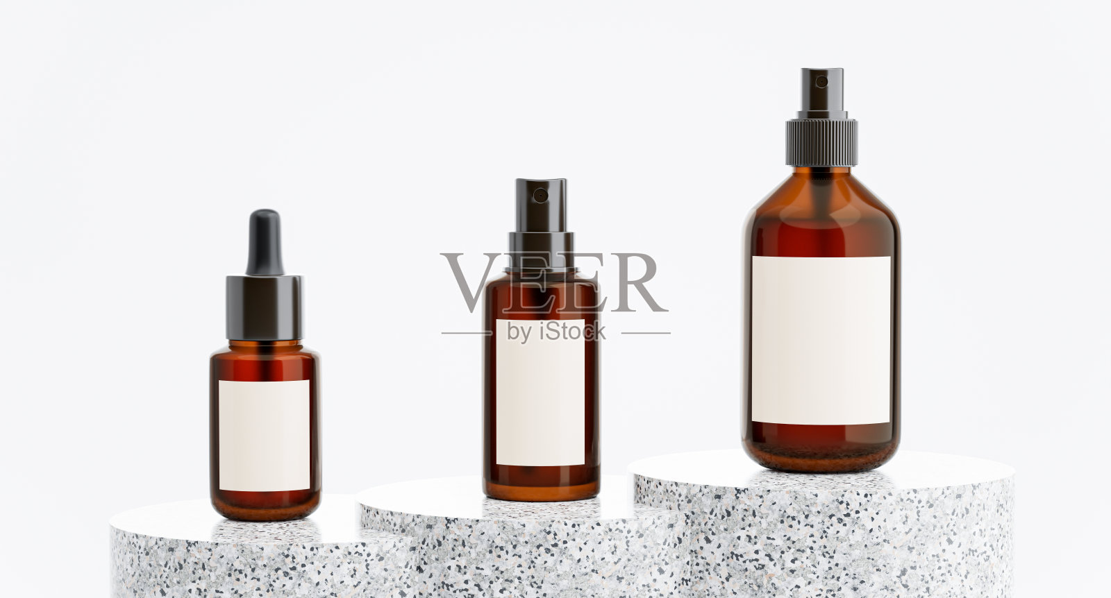 化妆品瓶子收集在讲台大理石为您的产品展示照片摄影图片