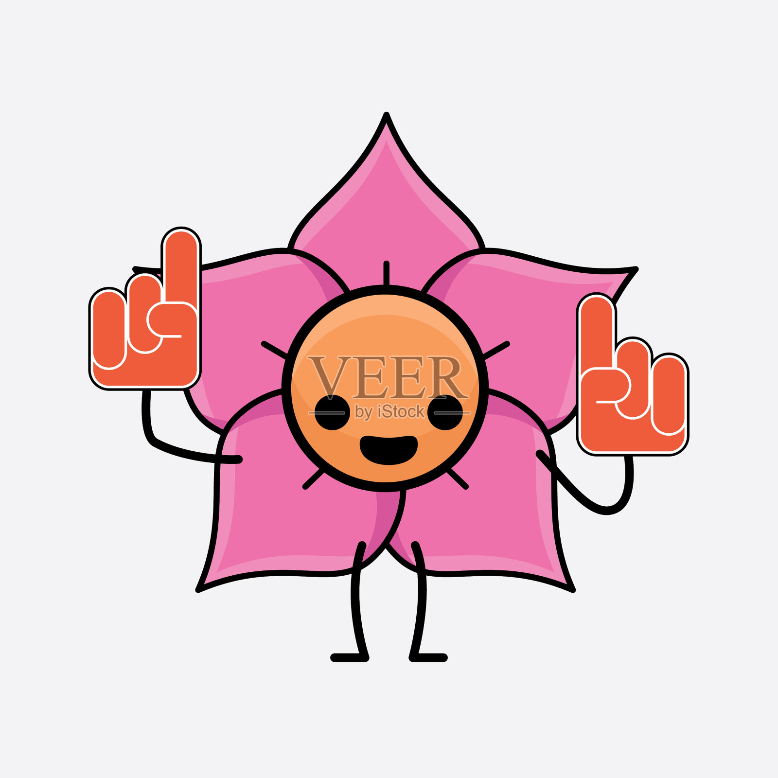 花的性格与可爱的脸简单的手和插画图片素材