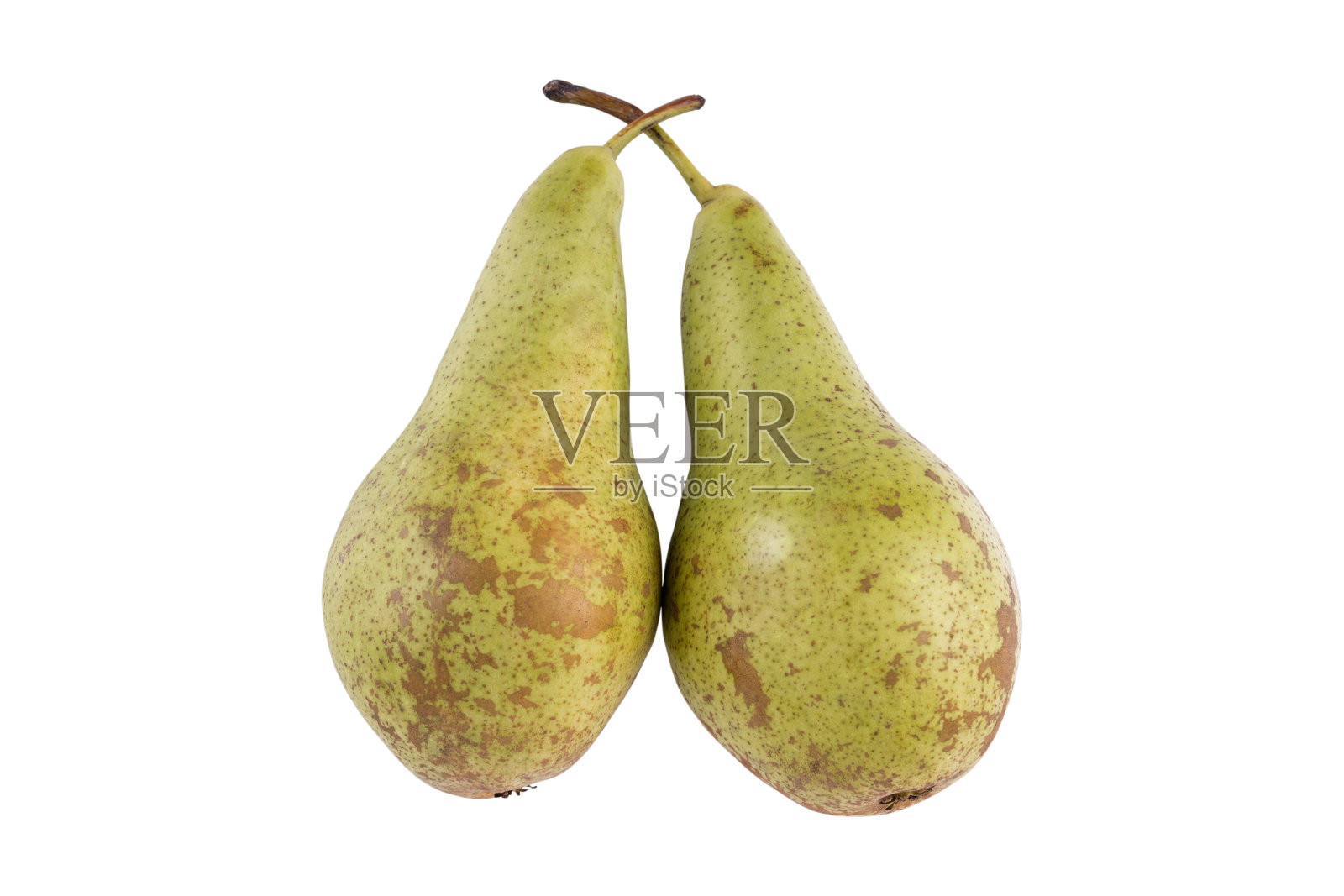 梨子会聚成对成熟的绿色果实，孤立在白色的背景上照片摄影图片