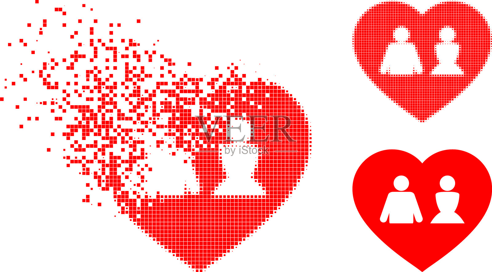 用半色调爆发像素化的爱心符号图标素材