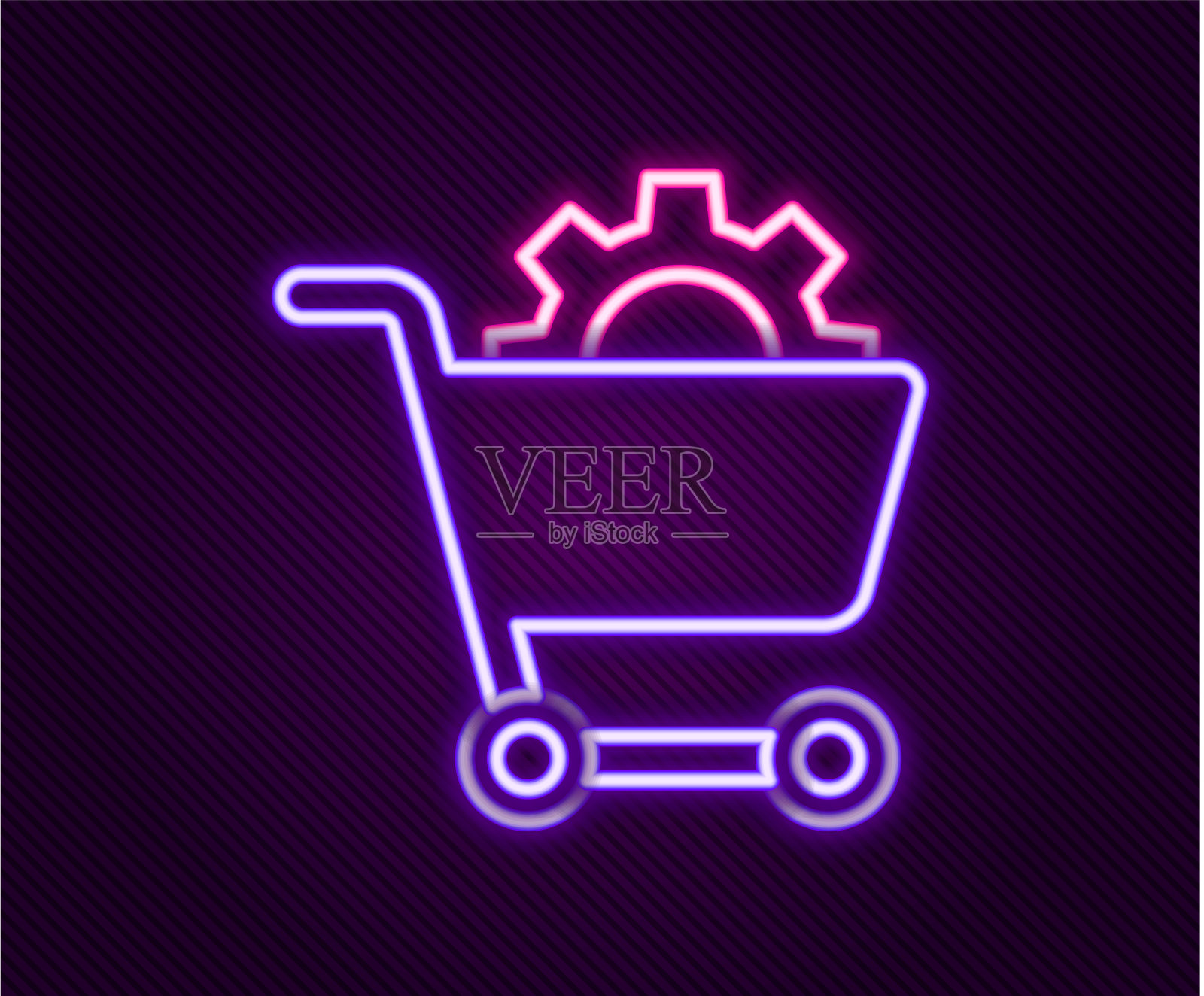 发光的霓虹灯线购物车图标孤立插画图片素材