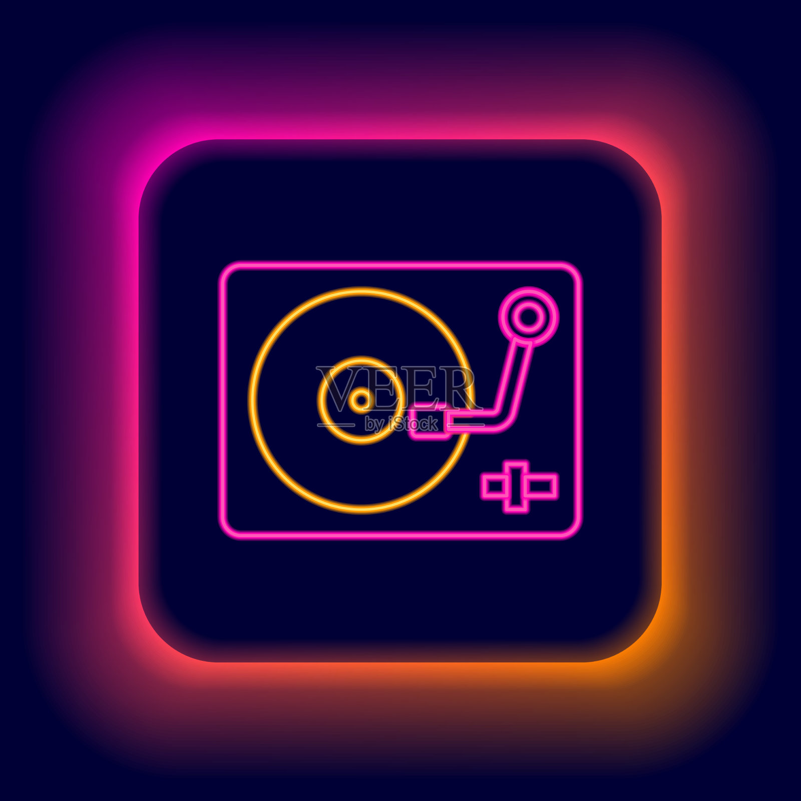 发光的霓虹灯线乙烯基播放器与一个乙烯基磁盘插画图片素材