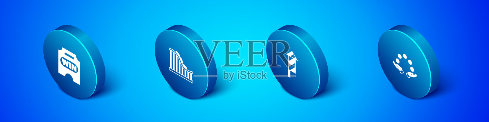 设置等距马戏团门票烟花火箭图标素材