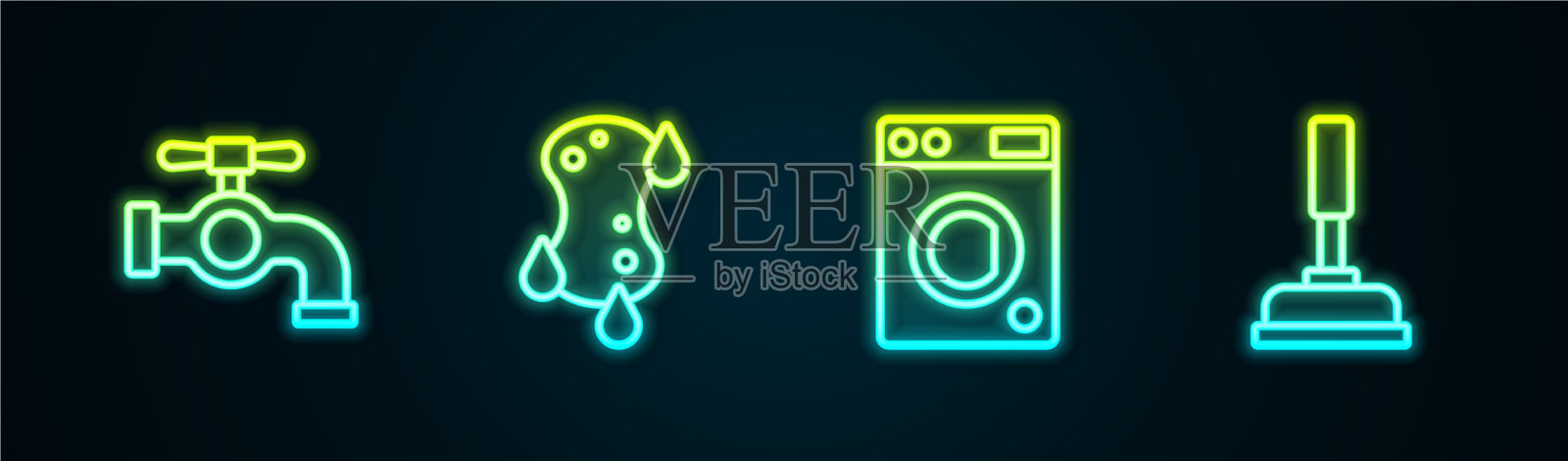 设置水管龙头海绵垫圈和橡胶图标素材