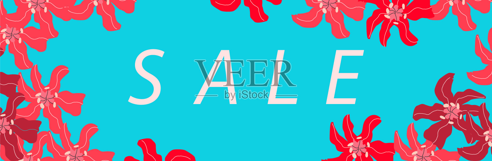 折扣横幅，网站传单。以彩花为背景的横幅上有铭文插画图片素材